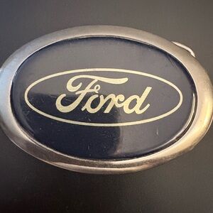 Vintage Ford Emblem Blue and Silver-tone Belt Buckle
